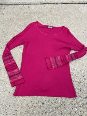 Blue Fish Hot Pink Ribbed Long Sleeve Top with Patterned Cuffs
